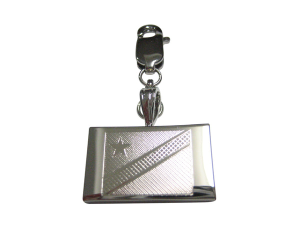 Silver Toned Etched Democratic Republic of the Congo Flag Pendant Zipper Pull Charm