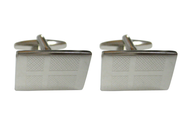 Silver Toned Etched Denmark Flag Cufflinks