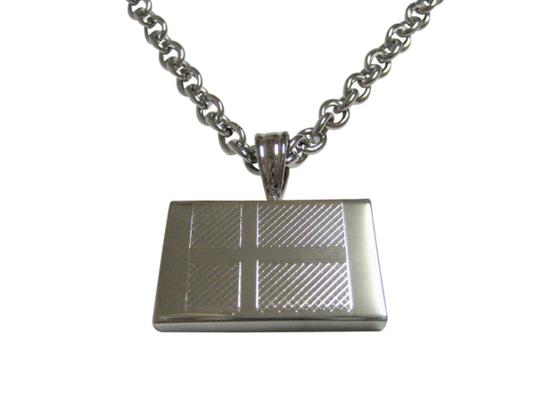 Silver Toned Etched Denmark Flag Pendant Necklace