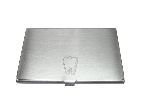 Silver Toned Etched Dentist Tooth Business Card Holder