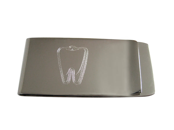 Silver Toned Etched Dentist Tooth Money Clip