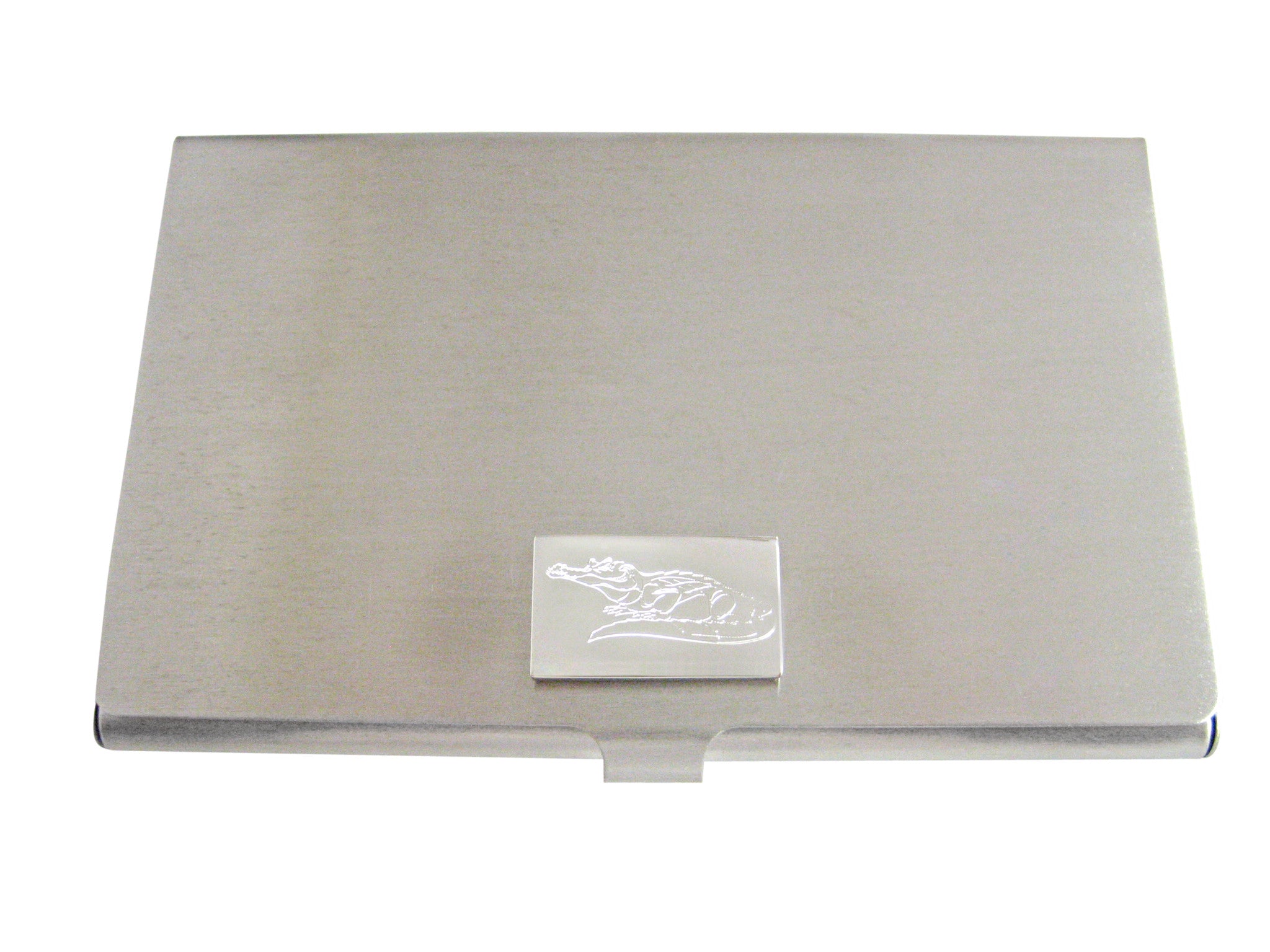 Silver Toned Etched Detailed Alligator Business Card Holder