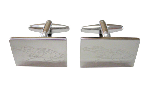 Silver Toned Etched Detailed Alligator Cufflinks