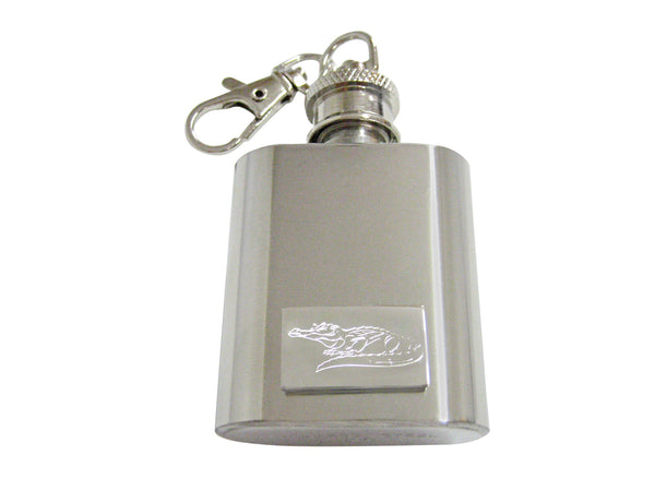 Silver Toned Etched Detailed Alligator 1 Oz. Stainless Steel Key Chain Flask