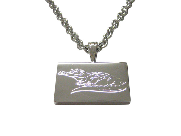 Silver Toned Etched Detailed Alligator Pendant Necklace
