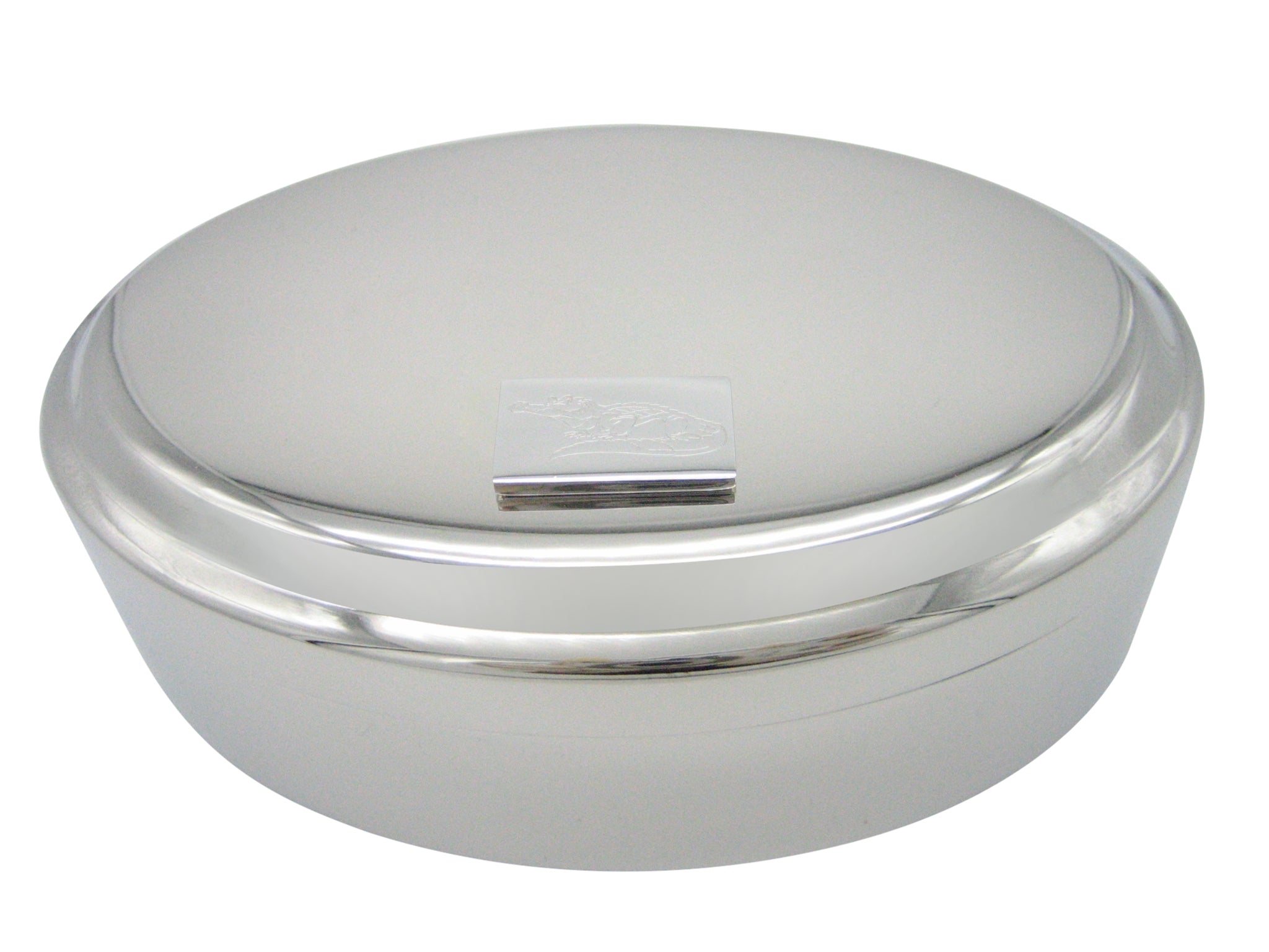 Silver Toned Etched Detailed Alligator Pendant Oval Trinket Jewelry Box
