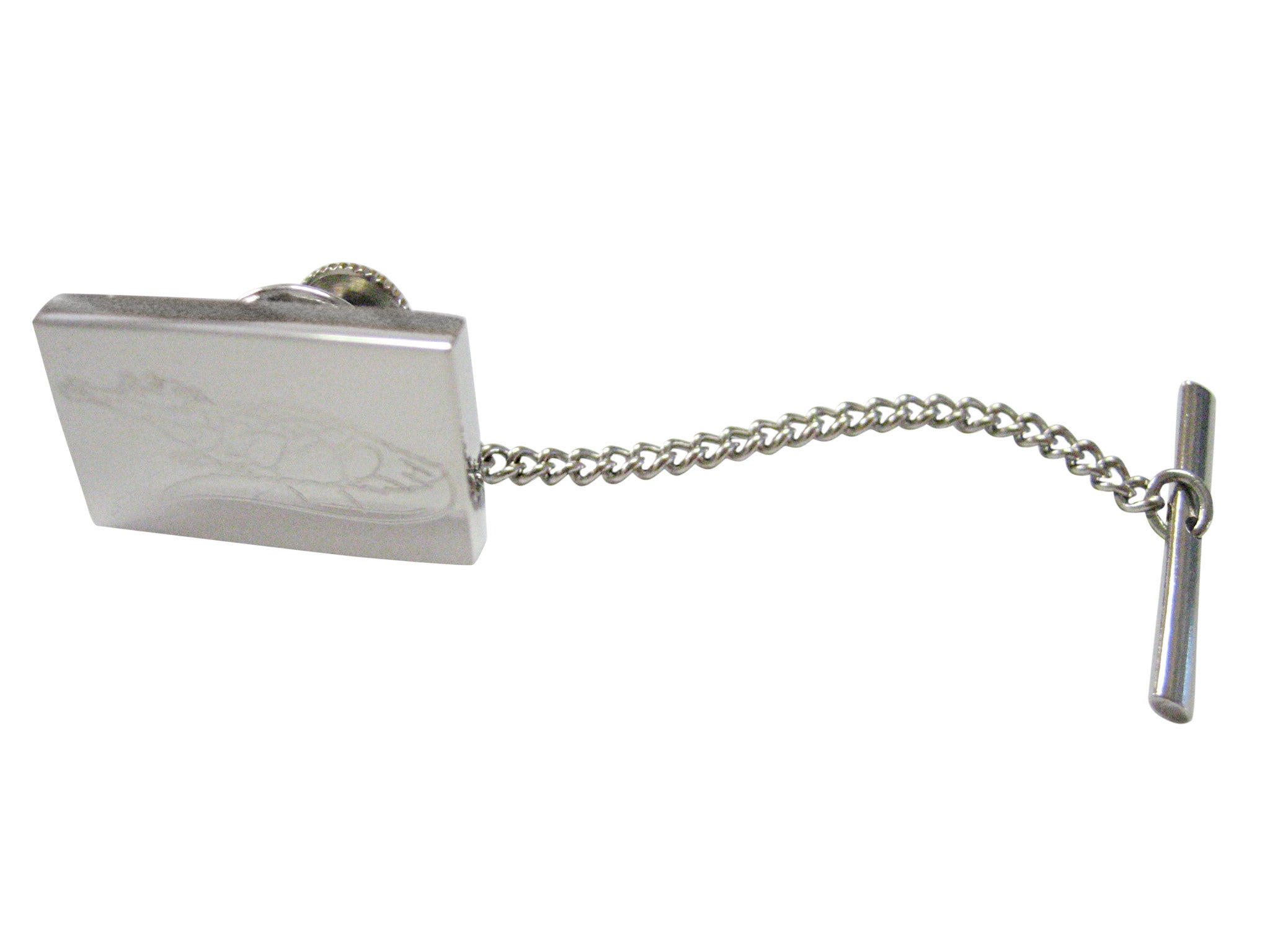 Silver Toned Etched Detailed Alligator Tie Tack