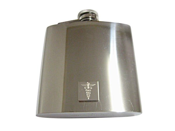 Silver Toned Etched Detailed Caduceus Medical Symbol 6 Oz. Stainless Steel Flask