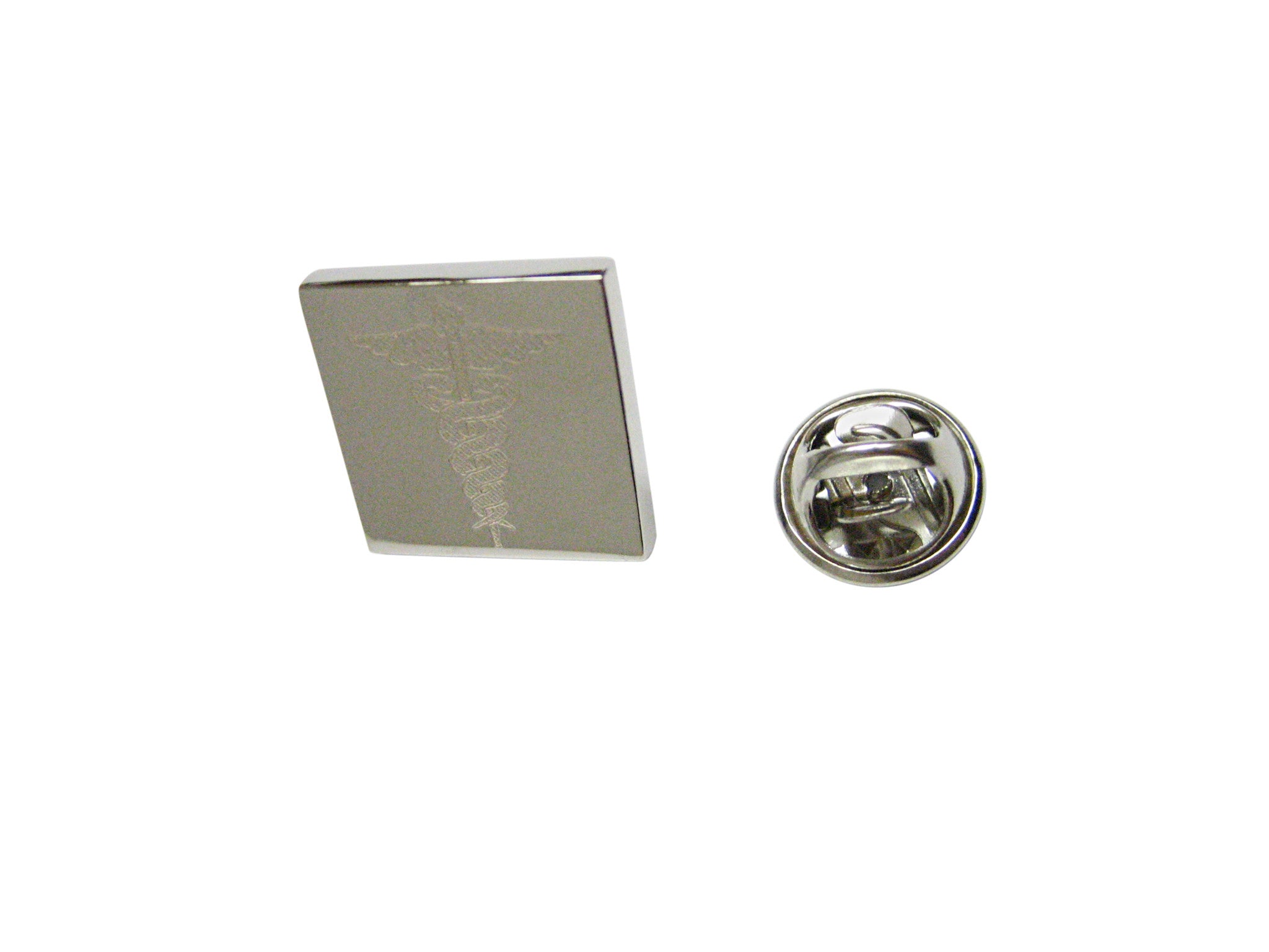 Medical Label Pin Silver Toned Etched Detailed Caduceus Medical Symbol Lapel Pin - Kiola ...