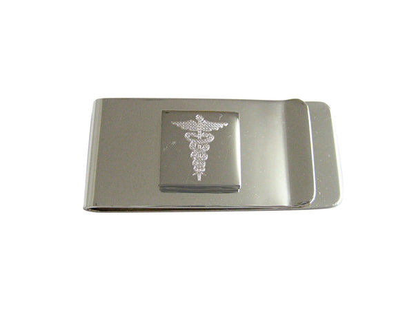 Silver Toned Etched Detailed Caduceus Medical Symbol Money Clip