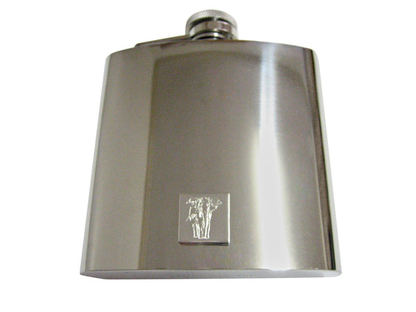 Silver Toned Etched Detailed Elephant 6 Oz. Stainless Steel Flask