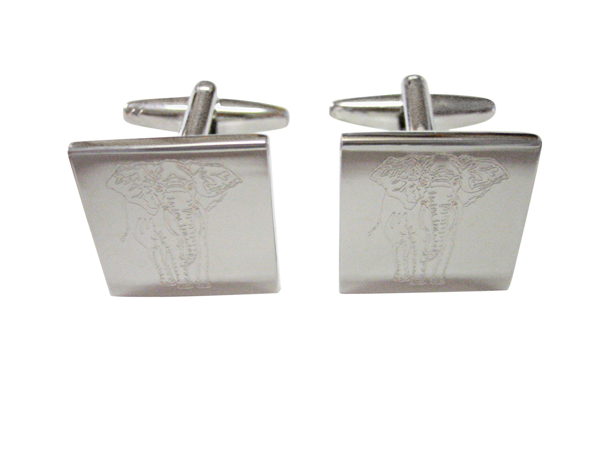 Silver Toned Etched Detailed Elephant Cufflinks