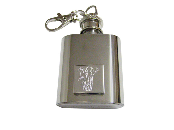 Silver Toned Etched Detailed Elephant 1 Oz. Stainless Steel Key Chain Flask