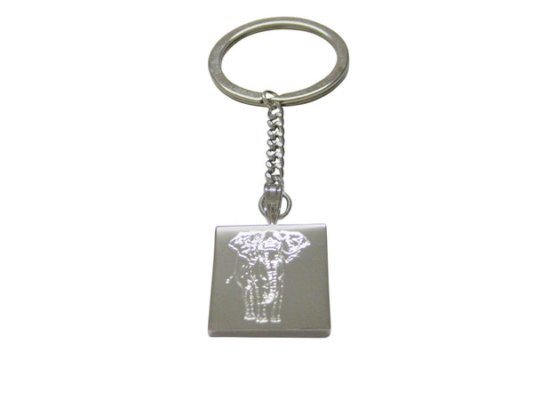 Silver Toned Etched Detailed Elephant Keychain