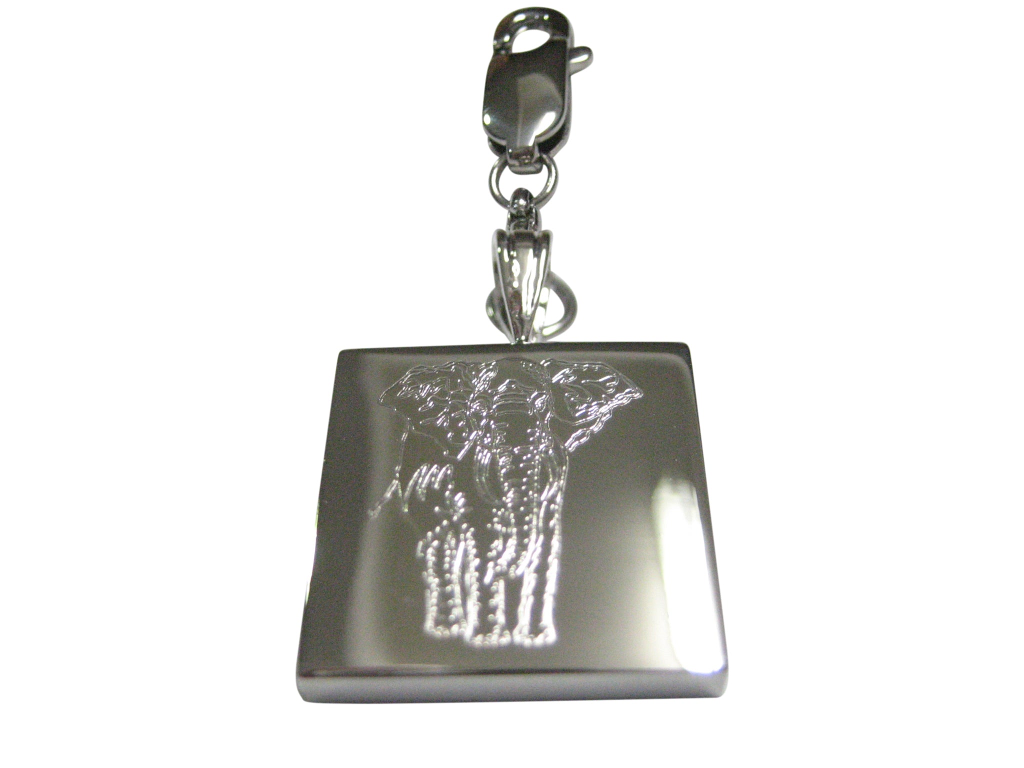 Silver Toned Etched Detailed Elephant Pendant Zipper Pull Charm