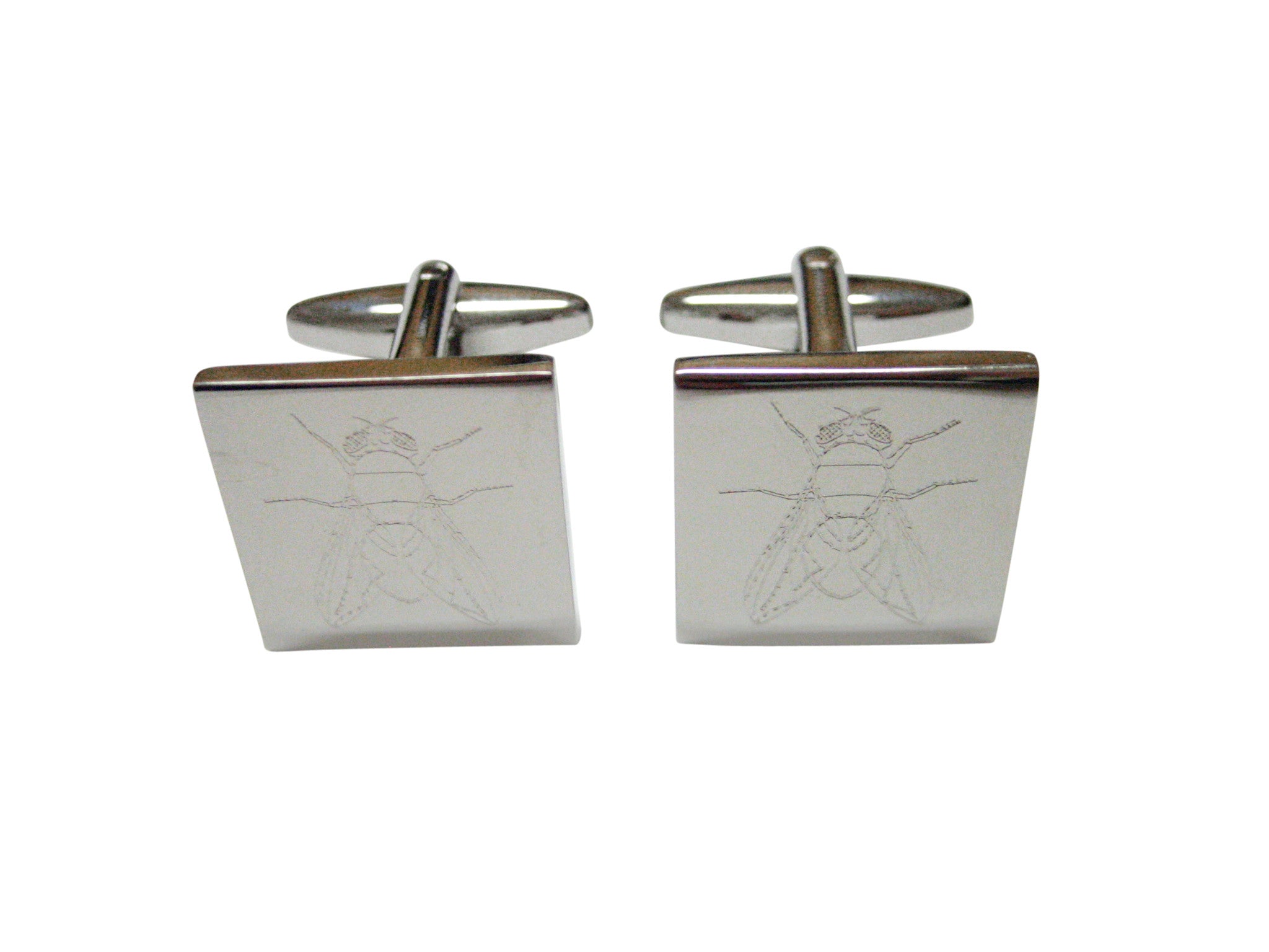 Silver Toned Etched Detailed Fly Bug Insect Cufflinks