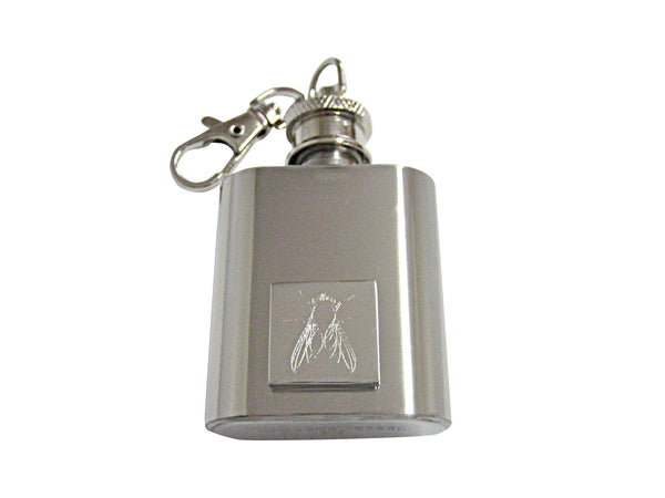 Silver Toned Etched Detailed Fly Bug Insect 1 Oz. Stainless Steel Key Chain Flask