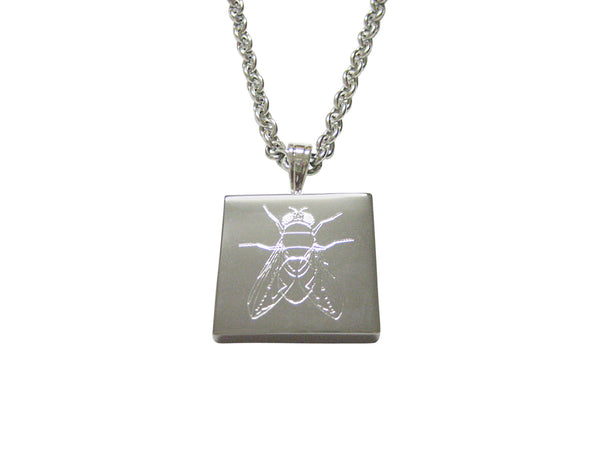 Silver Toned Etched Detailed Fly Bug Insect Pendant Necklace