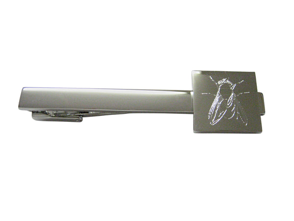 Silver Toned Etched Detailed Fly Bug Insect Square Tie Clip