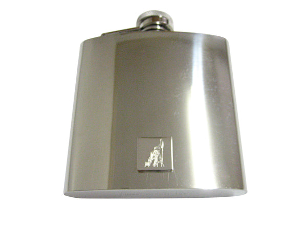 Silver Toned Etched Detailed Oil Drill 6 Oz. Stainless Steel Flask