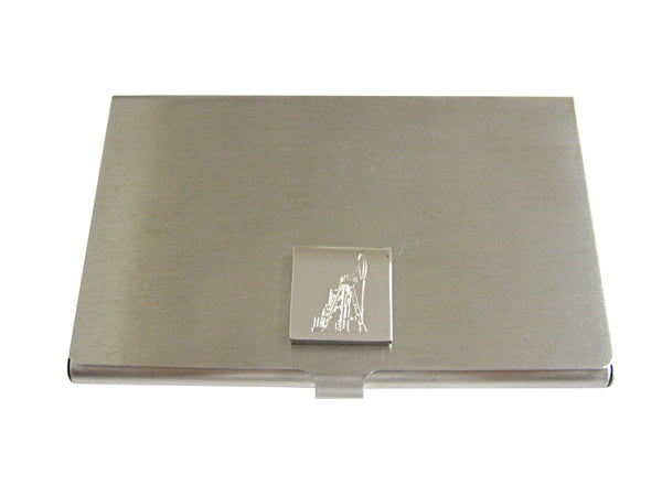 Silver Toned Etched Detailed Oil Drill Business Card Holder