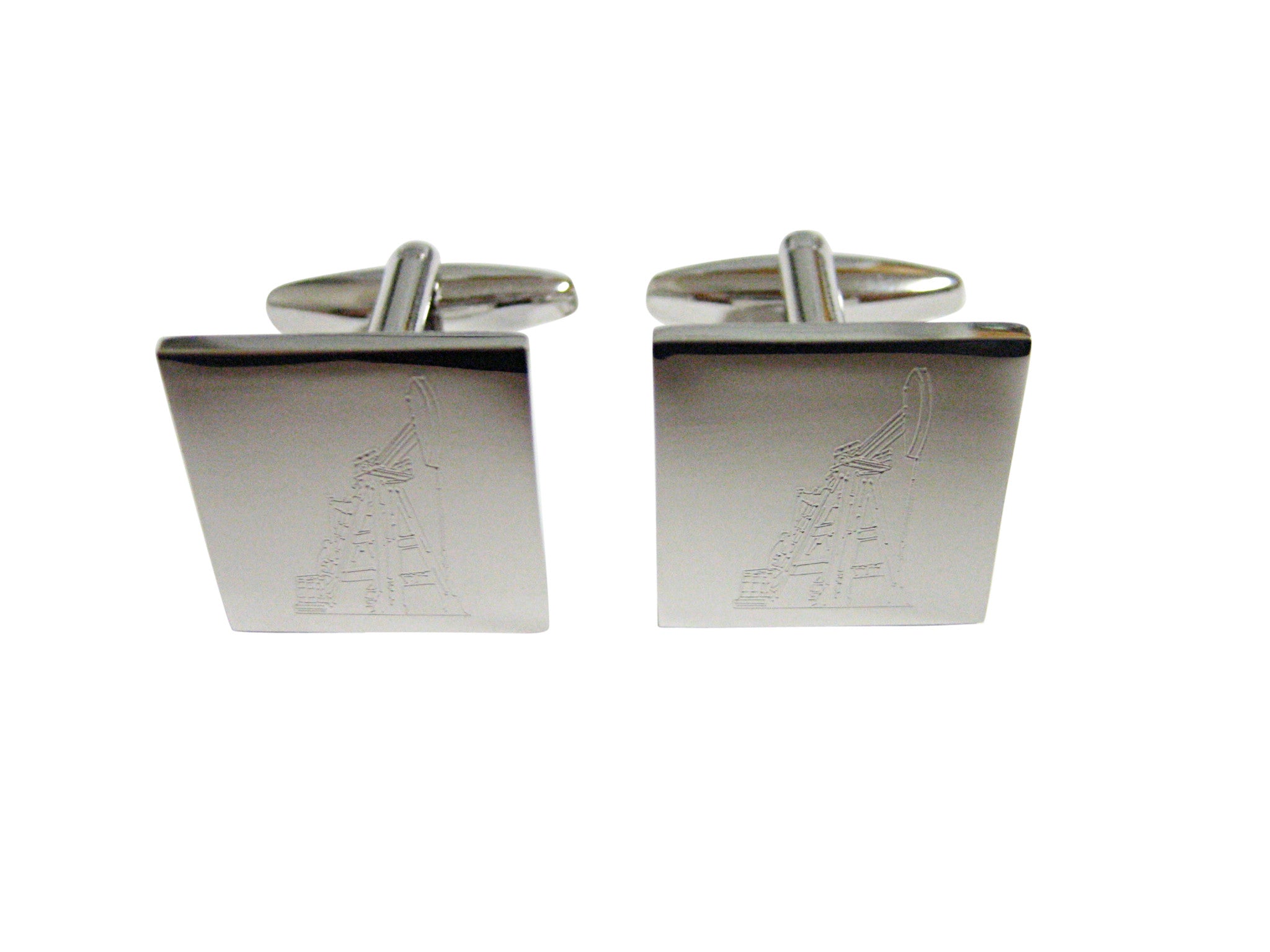 Silver Toned Etched Detailed Oil Drill Cufflinks