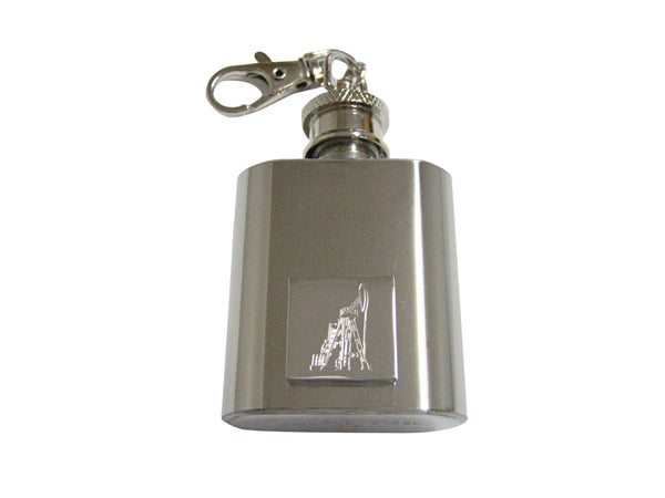 Silver Toned Etched Detailed Oil Drill 1 Oz. Stainless Steel Key Chain Flask