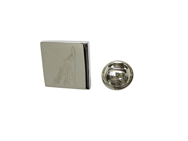 Silver Toned Etched Detailed Oil Drill Lapel Pin