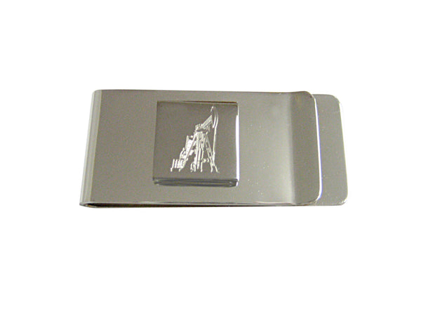 Silver Toned Etched Detailed Oil Drill Money Clip