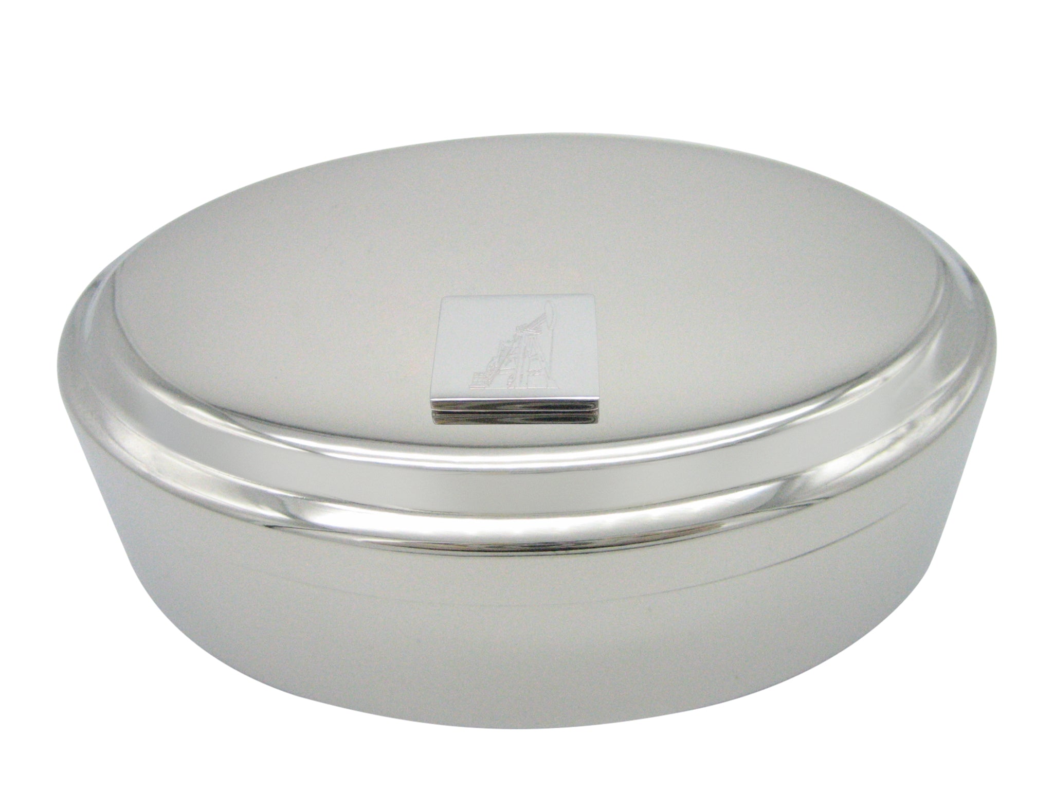 Silver Toned Etched Detailed Oil Drill Pendant Oval Trinket Jewelry Box