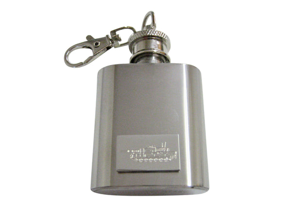 Silver Toned Etched Detailed Tank 1 Oz. Stainless Steel Key Chain Flask