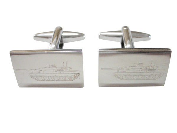 Silver Toned Etched Detailed Tank Cufflinks