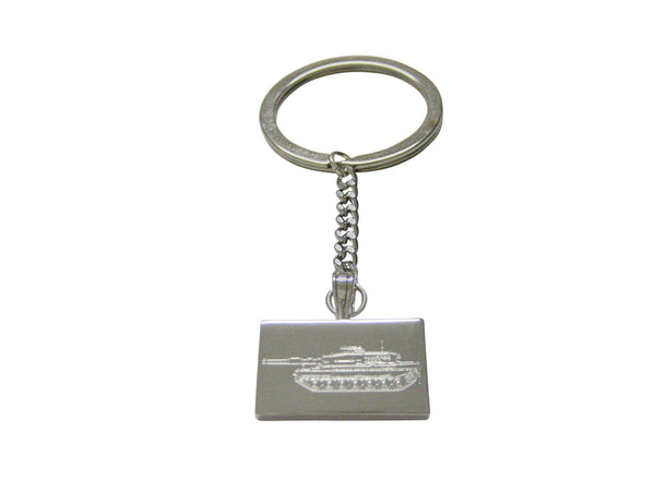 Silver Toned Etched Detailed Tank Keychain