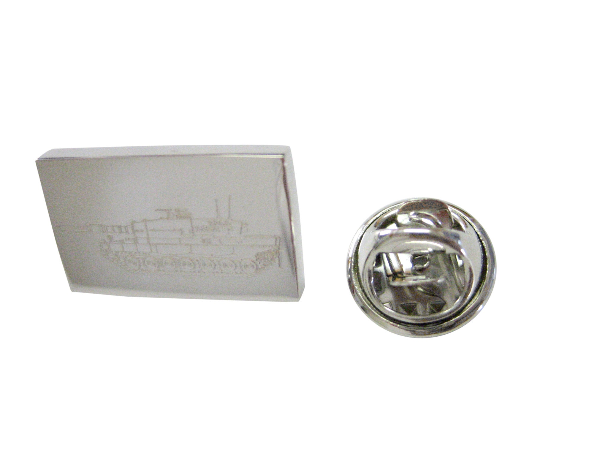 Silver Toned Etched Detailed Tank Lapel Pin
