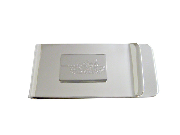 Silver Toned Etched Detailed Tank Money Clip