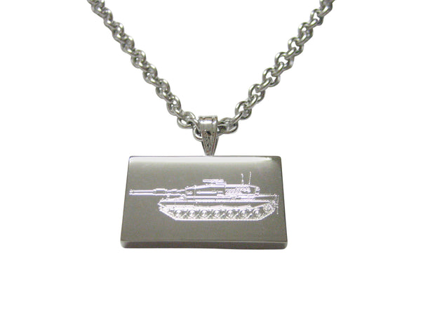 Silver Toned Etched Detailed Tank Pendant Necklace