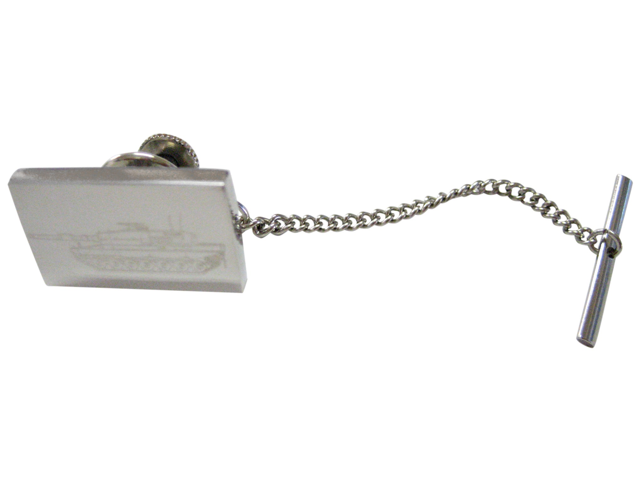 Silver Toned Etched Detailed Tank Tie Tack