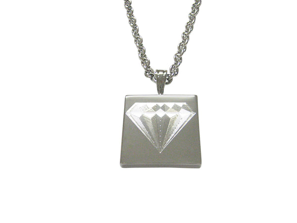 Silver Toned Etched Diamond Image Pendant Necklace
