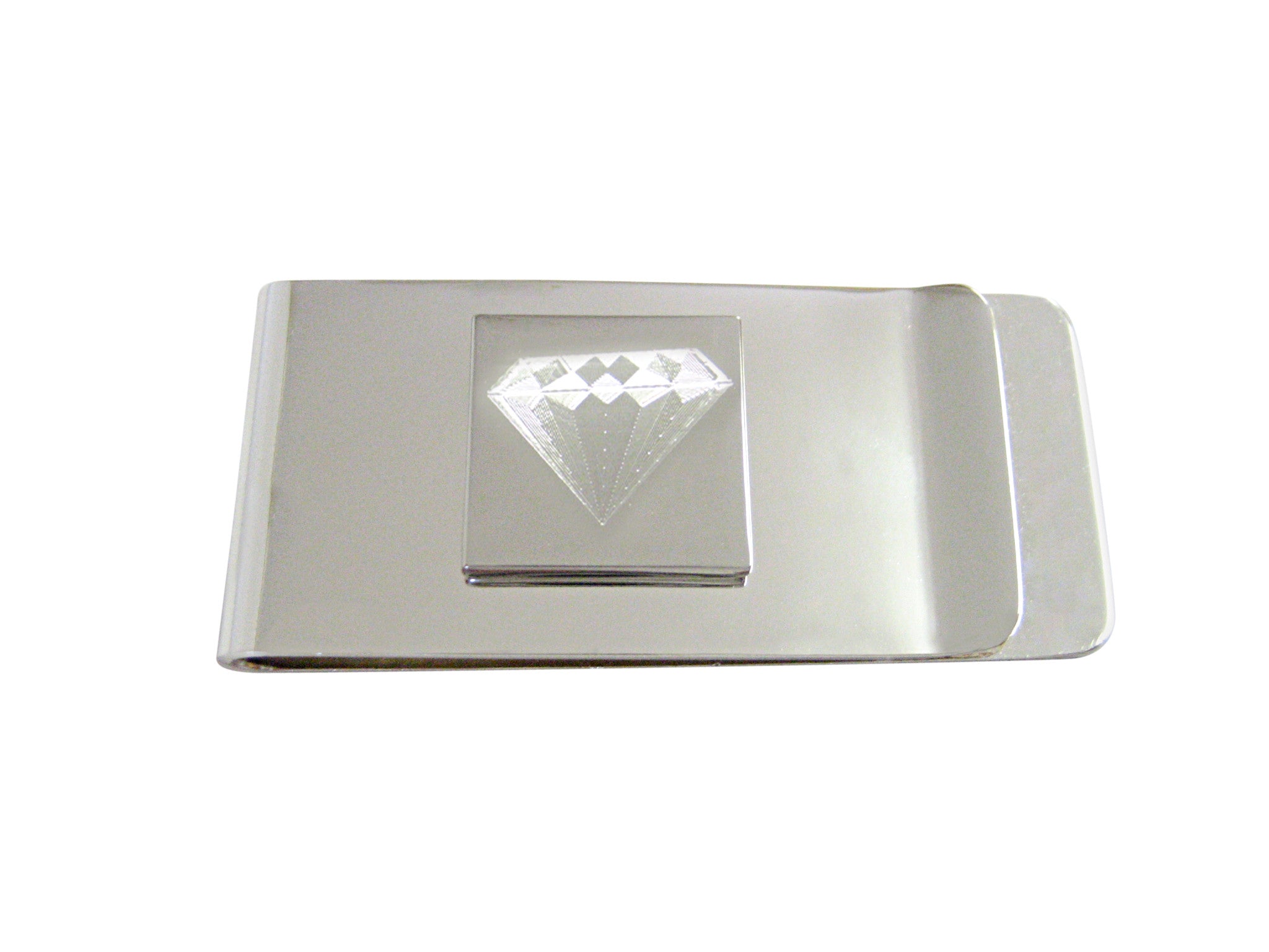 Silver Toned Etched Diamond Money Clip