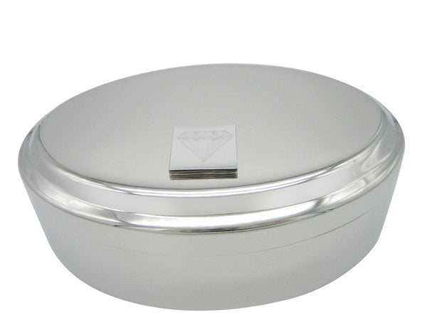 Silver Toned Etched Diamond Pendant Oval Trinket Jewelry Box