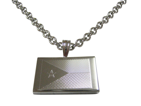 Silver Toned Etched Djibouti Flag Pendant Necklace