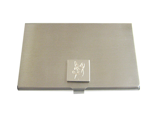 Silver Toned Etched Dog Head Business Card Holder