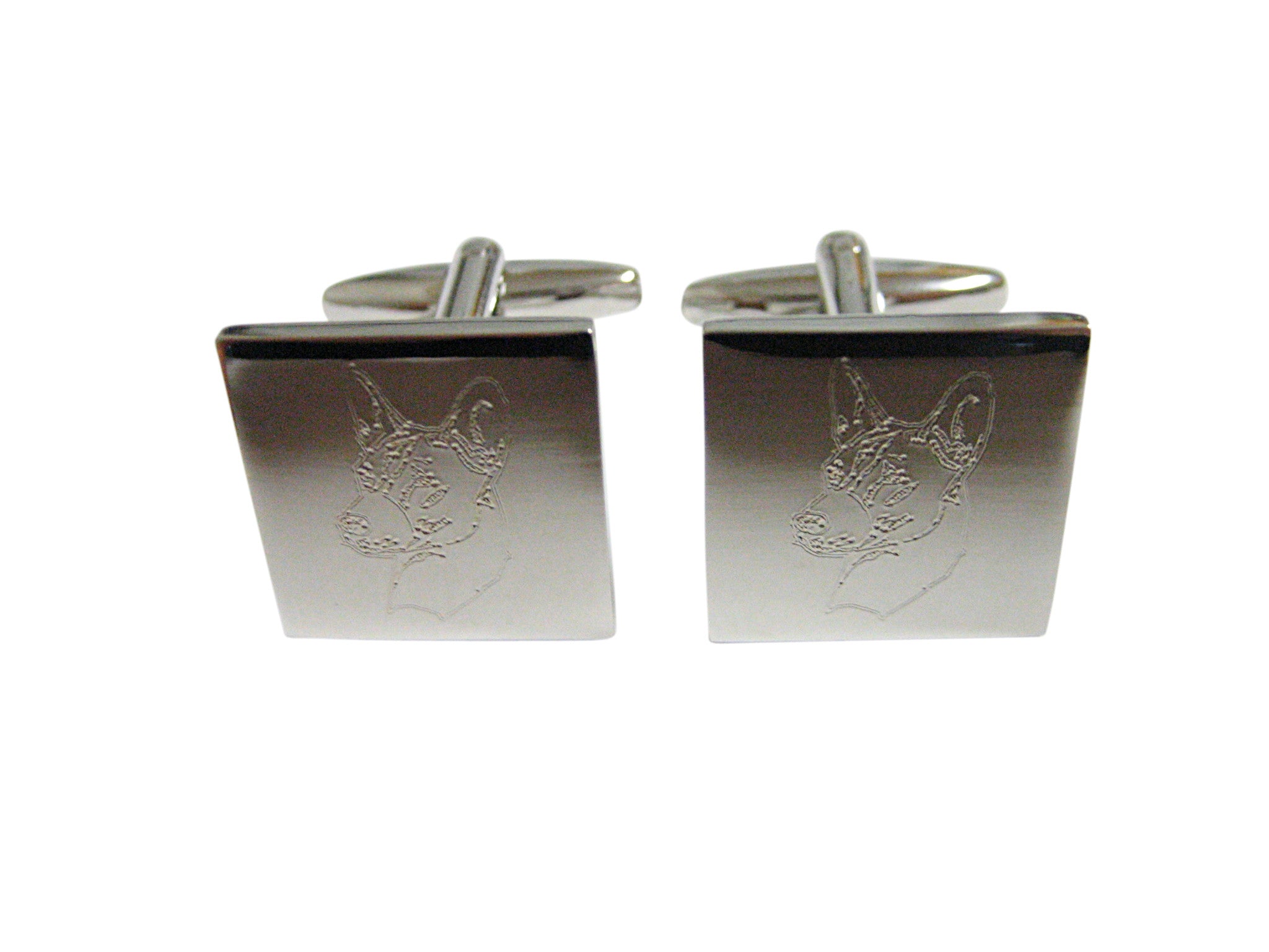 Silver Toned Etched Dog Head Cufflinks