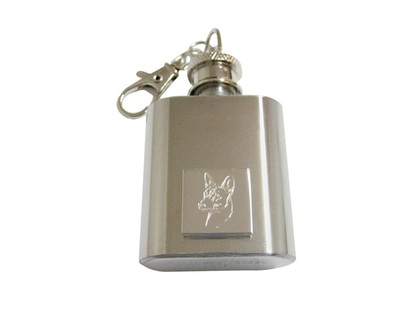 Silver Toned Etched Dog Head 1 Oz. Stainless Steel Key Chain Flask
