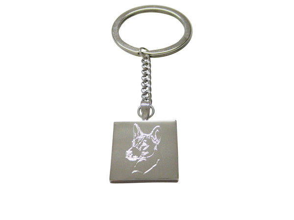 Silver Toned Etched Dog Head Keychain