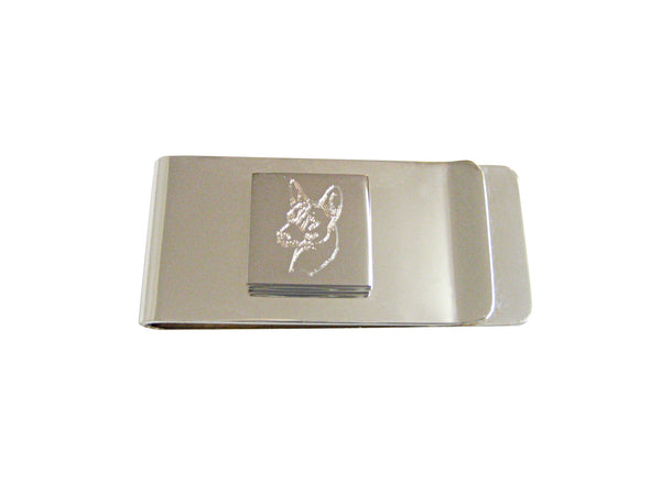 Silver Toned Etched Dog Head Money Clip