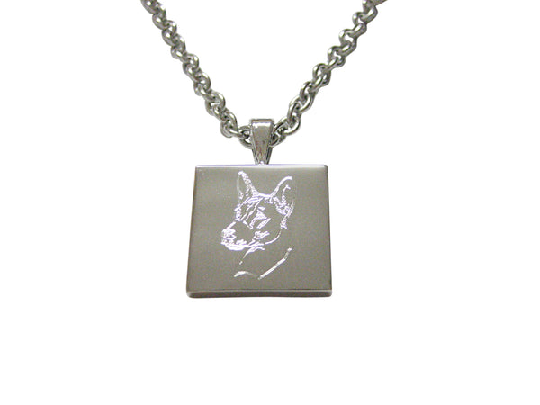 Silver Toned Etched Dog Head Pendant Necklace