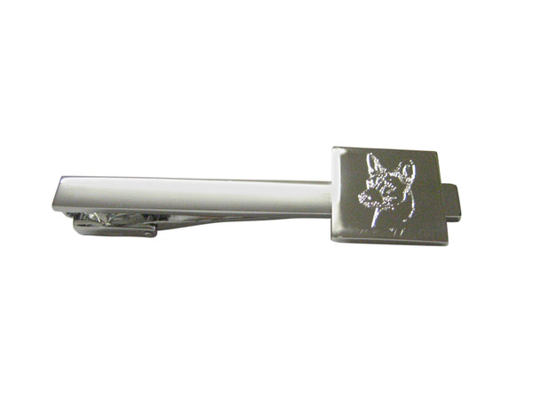 Silver Toned Etched Dog Head Square Tie Clip