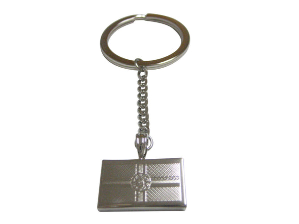 Silver Toned Etched Dominica Flag Pendant Keychain