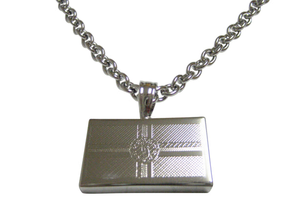 Silver Toned Etched Dominica Flag Pendant Necklace
